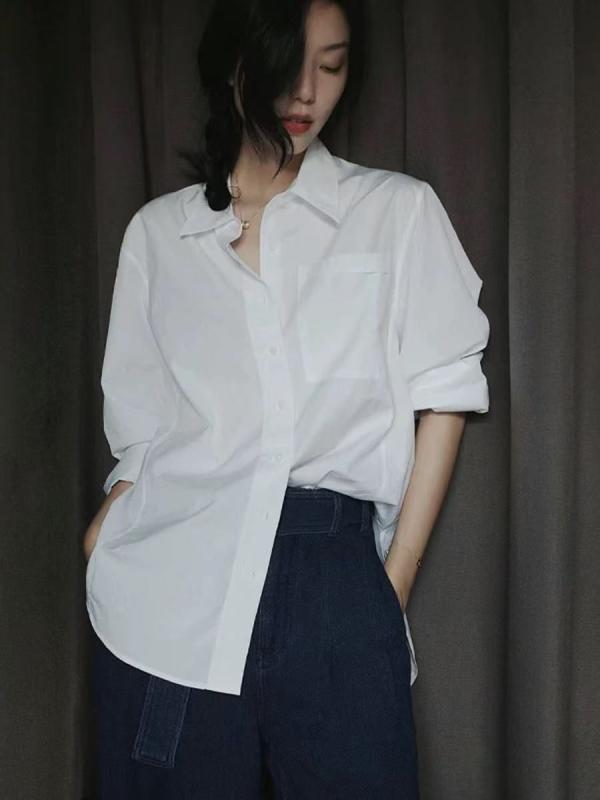 樂天商城 - シャツ レディース 春 淡いカラー 高級感 トップス ゆったり シルエット ゆったり サイズ ゆったり フィット カジュアル スタイル 通勤 コーデ 職場 コーデ コットン 混 綿 素材 軽量 素材 吸湿 速乾 機能 接触 冷感 加工 気質 デザイン 女