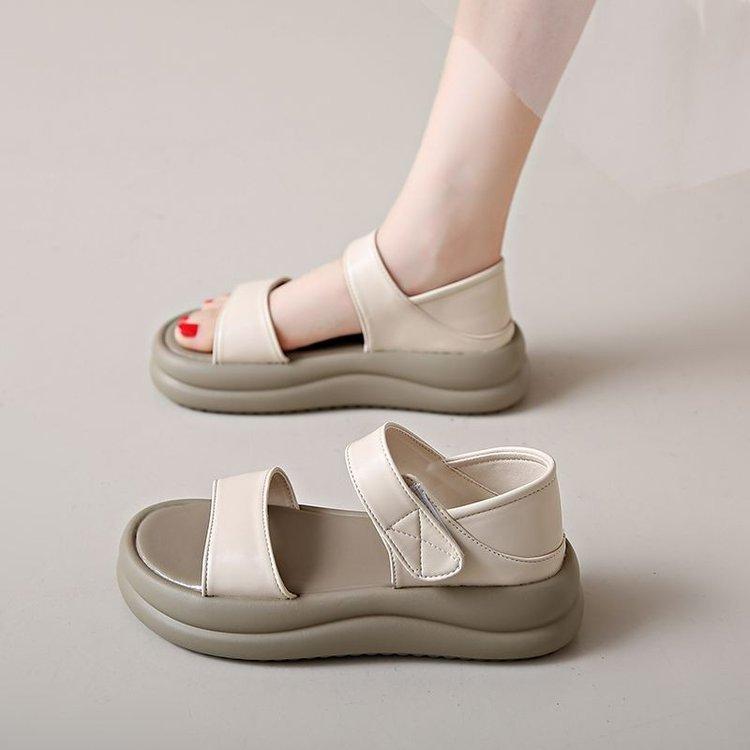 Sports Sandal - レディース 厚底サンダル 2024年 夏新作 キャンパス ベルクロ ソフトソール スポーツ 休闲 ビーチサンダル クッション性 軽量 通気性 ストラップ 調整可能 足裏サポート 歩きやすい 夏用 屋外 デイリー 女性用 ファッション シューズ ビッグシ