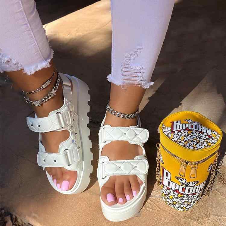 Sports Sandal - サンダル メンズ 女性用 厚底 ビーチサンダル ヨーロピアンスタイル スタッド装飾 ベルクロ クッション性 軽量 夏 春夏 ビッグサイズ 歩きやすい クール ブラック系 ブラウン系