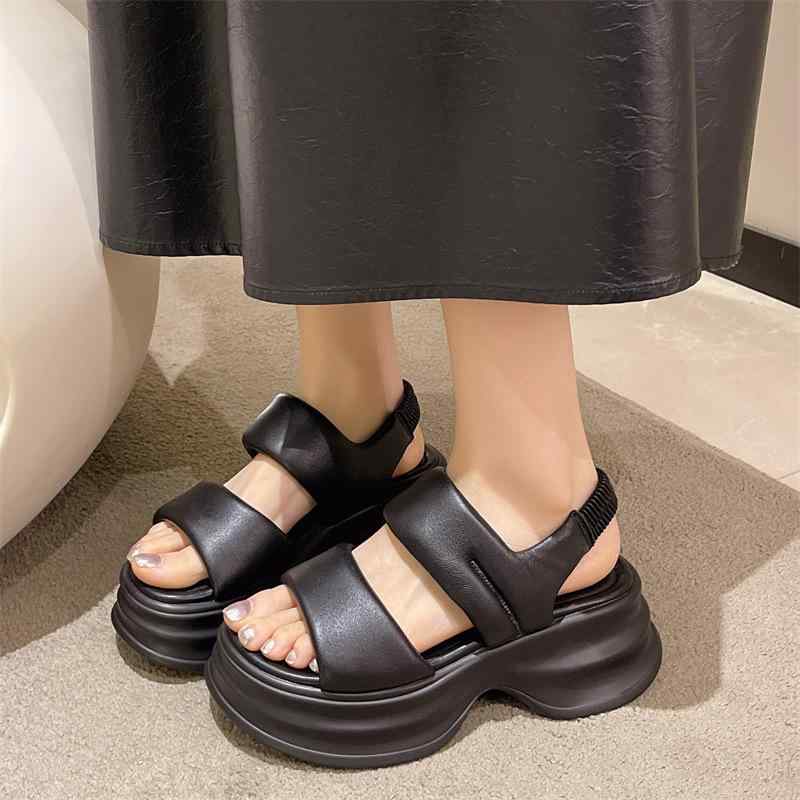 Sports Sandal - サンダル レディース 厚底 防水 夏用 運動 ビーチ ローマン 羊皮 本革 軽量 伸縮性 吸湿速乾 ハイウエスト ブラック ピンク系 アイボリー 切り替え デザイン カジュアル 普段使い アウトドア 通勤