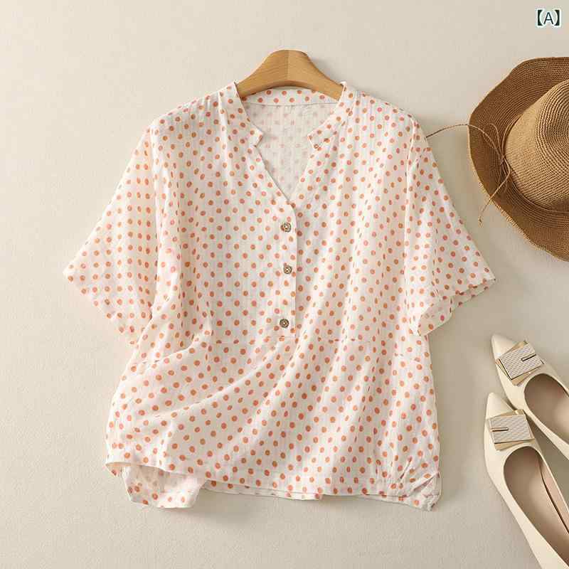 Rakuten - Tシャツ トップス 女性用 夏 春夏 綿 ポルカドット 短袖 セットアップ ゆったり 薄手 軽量 吸湿速乾 ビッグシルエット シンプル 普段使い カジュアル ブラック ホワイト ピンク系 アイボリー 切り替え 伸縮性 通勤用 アウトドア