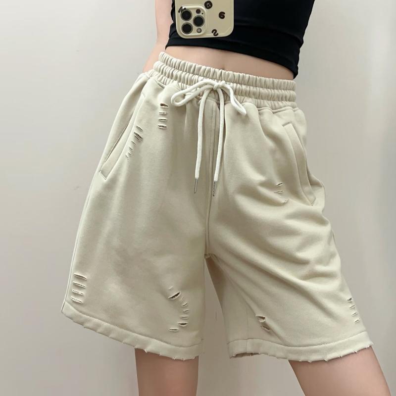 ショートパンツ レディース 短パン 五分パンツ カジュアルパンツ ワイドパンツ ボトムス ダメージ加工 クラッシュ加工 ゆったり ビッグシルエット ボーイフレンド 体型カバー 大きいサイズ プラスサイズ 細見え お腹周り カバーアップ 美脚効果 綿混素
