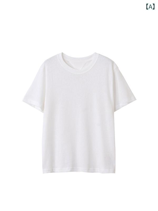 Tシャツ レディース 半袖 トップス カットソー リネン 麻 混紡 ゆったり ビッグシルエット 体型カバー カジュアル 無地 シンプル クルーネック 通気性 薄手 透け感 吸湿速乾 涼しい 快適 普段使い 通勤 通学 お出かけ 着痩せ 大きいサイズ 二の riverpaddy-11544058 リバーパディ サンプル画像2