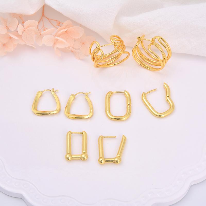 樂天商城 - イヤリング 女性用 中号サイズ 長方形 光沢仕上げ 対面留め シンプル 百搭 ハンドメイド ジュエリー 黄銅 ゴールドメッキ 多層 円形 耳飾り かわいい 軽量 普段使い アクセサリー シルバー系 ゴールド系 通勤 通年