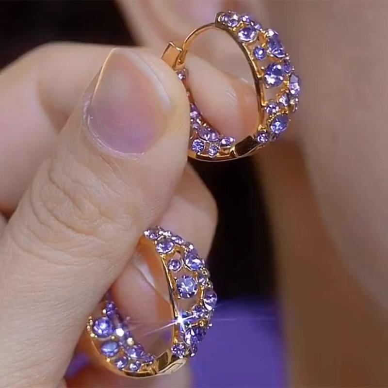 Rubellite - イヤリング 女性用 紫色 フルジルコニア ファッション 個性 独特 高級感 軽量 耳飾り 耳ピアス 華やか アクセサリー かわいい シンプル 普段使い 通勤用