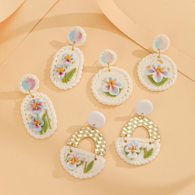 Aquamarine - イヤリング 女性用 モネガーデン 油絵 ソフト陶器 手作り ポリマー スタッド かわいい 軽量 日常使い アクセサリー 芸術的 デザイン フラワー モチーフ ハンドメイド ジュエリー