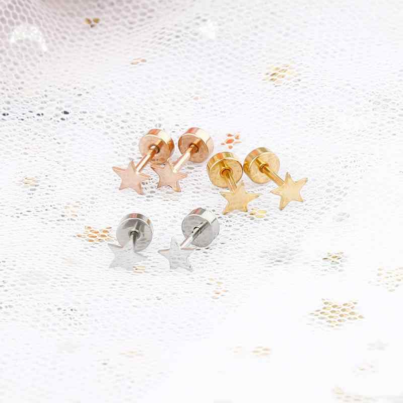 Rakuten - レディース イヤリング ピアス セット シンプル ローズゴールド 星 ペンタゴン デザイン チタン 鋼 耳飾り 小さめ 耳穴用 日常使い アクセサリー