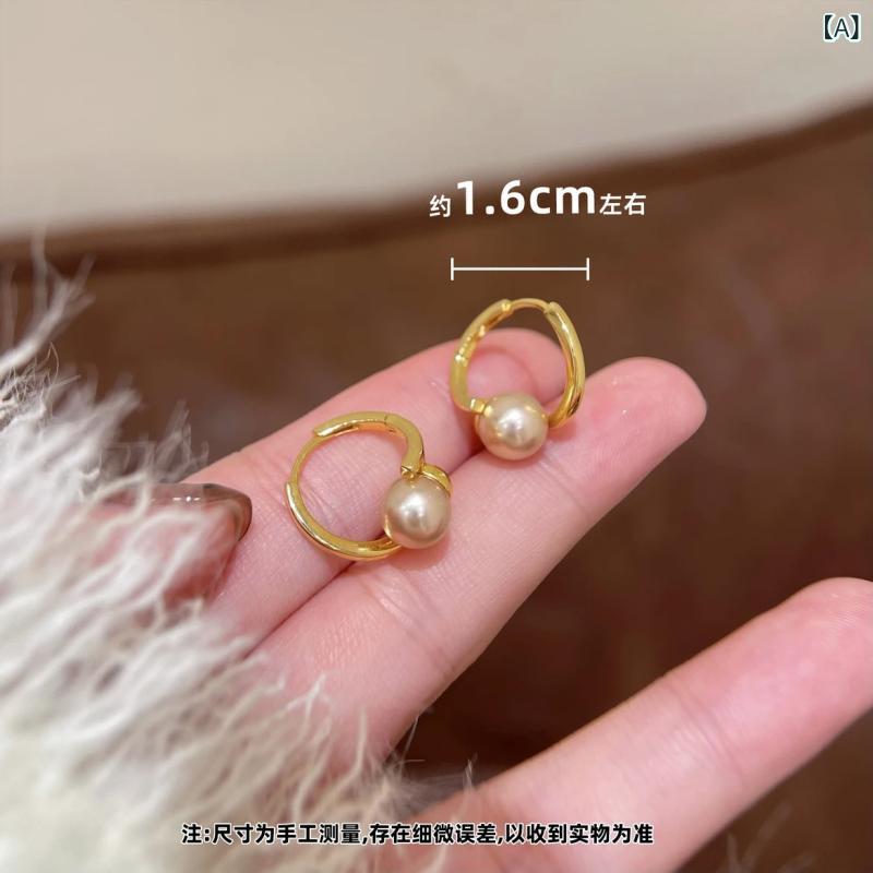 Rubellite - イヤリング 女性用 香槟色 真珠 気質 百搭 高級感 小清新 精致 軽量 普段使い シンプル アクセサリー シルバー系 かわいい デザイン