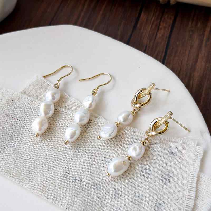 Akoya Pearl - ピアス イヤリング 女性用 銀メッキ 14Kゴールド バロック 異形 淡水パール 復古 宮廷 かわいい 軽量 華やか ゴールド系 ピンク系 春夏 秋冬