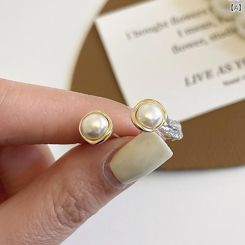 Cubic Zirconia - ピアス 女性用 韓国 シンプル ミニ 真珠 イヤースタッド 短め 耳飾り カジュアル かわいい 軽量 普段使い