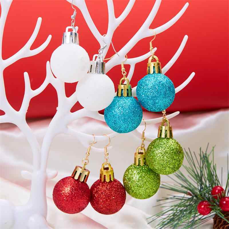 イヤリング 女性用 ファッション 幾何学 丸球 クリスマス カラフル ホリデー 耳飾り ドロップ ビーズ アクセサリー 冬 かわいい 普段使い 軽量 ゴールド シルバー ピンク系 グリーン系 赤系 輝き プレゼント コーディネート