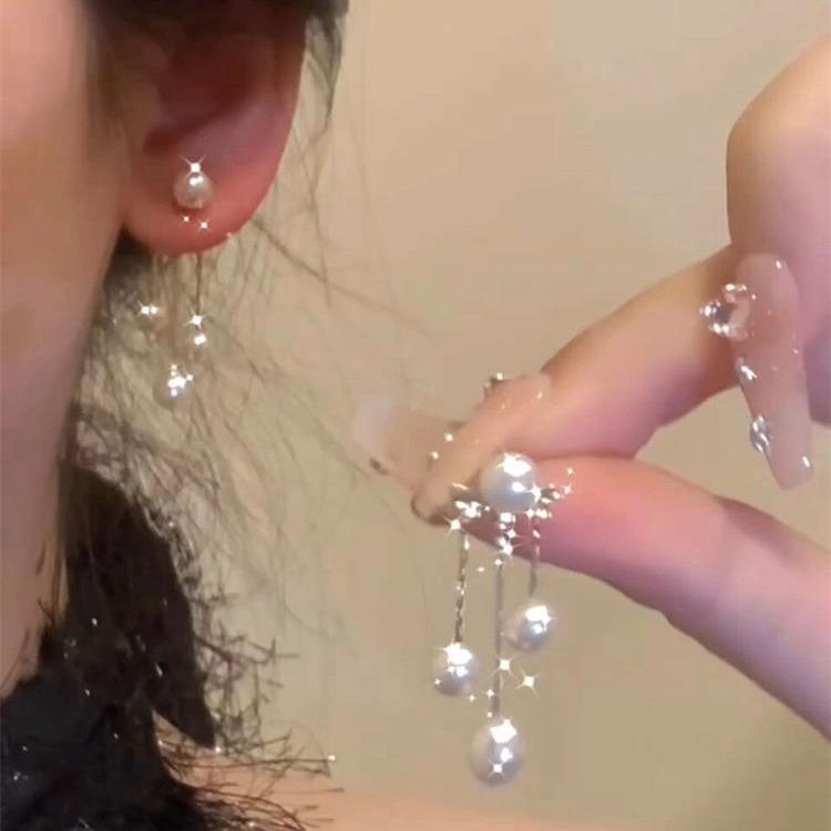 乐天商城 - ピアス イヤリング 女性用 ヴィンテージ フレンチスタイル フリンジ パール 優しい スイート 百搭 耳飾り 耳クリップ