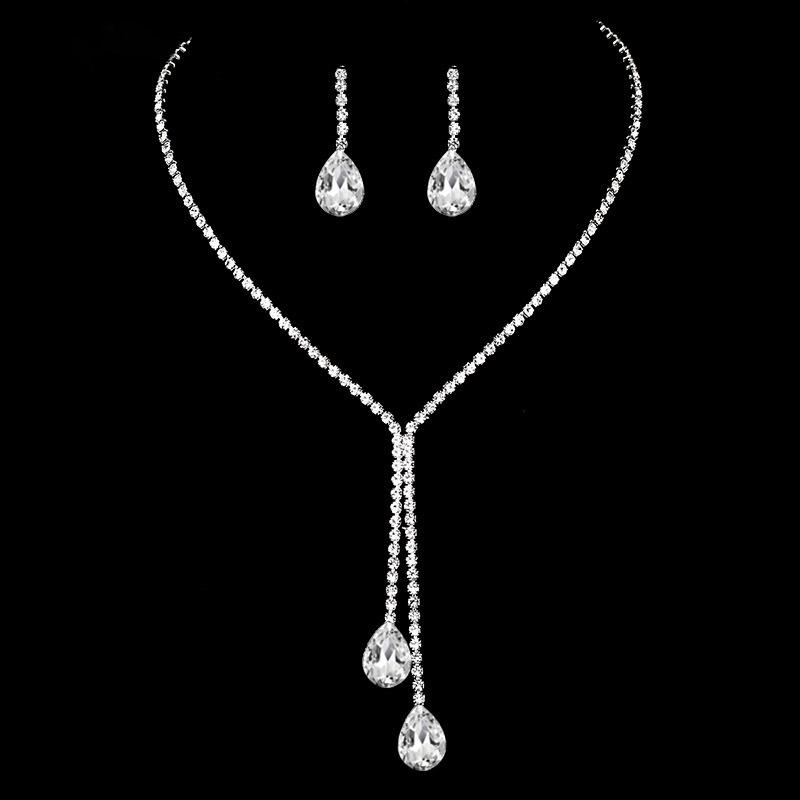 Dravite - アクセサリー セット シンプル ドロップ 輝き フルジルコニア 結婚式 チェーン ネックレス イヤリング セット 華やか キラキラ 女性用 パーティー ジュエリー ゴールド シルバー 日常使い ギフト ラグジュアリー スタイル