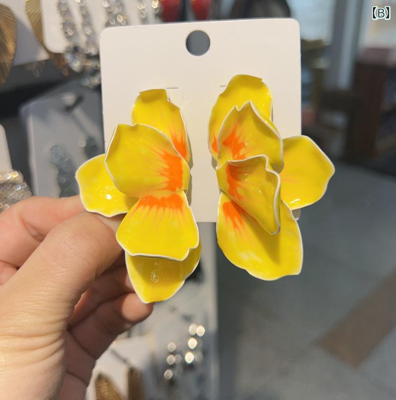 フラワー イヤリング 女性用 合金製 ドロップ型 花モチーフ 清新 田園 ファッショ...