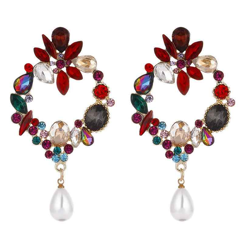 By Color - イヤリング 女性用 楕円形 花柄 クリスタル 輝き ファッション アクセサリー 軽量 シンプル 日常使い 華やか デザイン ゴールド調 シルバー調