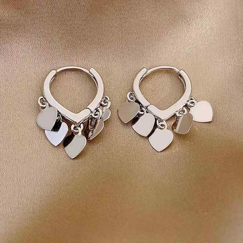Opal - イヤリング 女性用 ハート型 キラキラ ビーズ 気質 デザイン 高級感 ファッション アクセサリー 日常使い かわいい シンプル シルバー系 軽量 ゴールド系 華奢 デリケート トレンド モダン