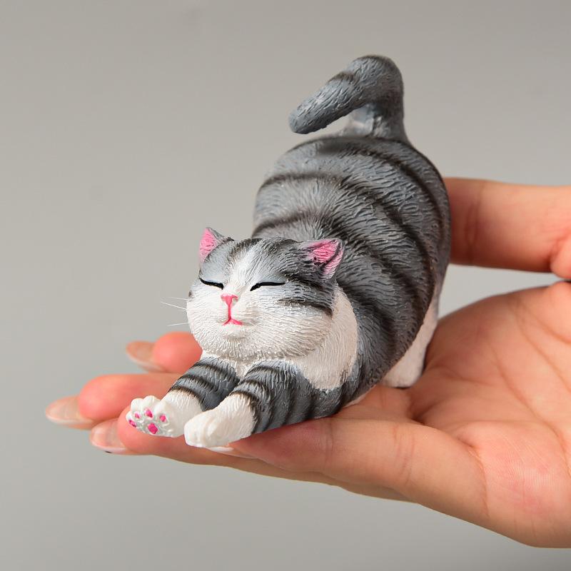 置物 猫 フィギュア リアル アニマル オブジェ 雑貨 インテリア 樹脂製 伸びをする...