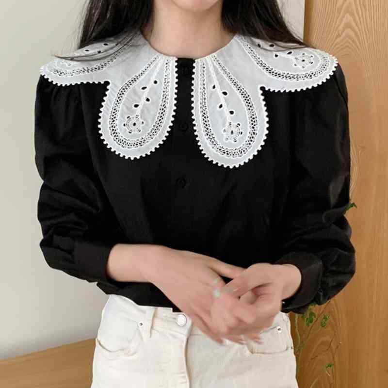 Rakuten - シャツ レディース 春夏 韓国 シック 復古 個性 不規則デザイン 花柄レース フリル ラウンドネック フレアスリーブ コットン混 軽量 通勤 普段使い ブラウス トップス ビッグシルエット