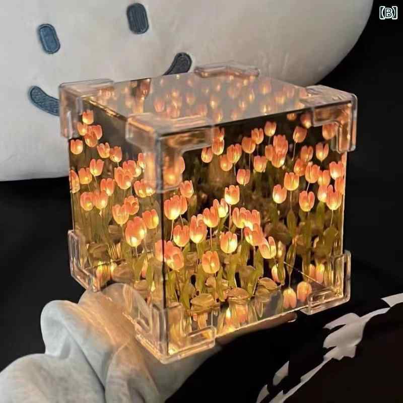 インテリアライト レディース 卓上スタンド 間接照明 チューリップ 花束 DIY 手作りキット 完成品 おしゃれ かわいい 癒し系 ギフト 贈り物 プレゼント デスクランプ テーブルライト 雑貨 ベッドサイドランプ ルームライト ナイトライト 照明器具 riverpaddy-11684808 リバーパディ サンプル画像3