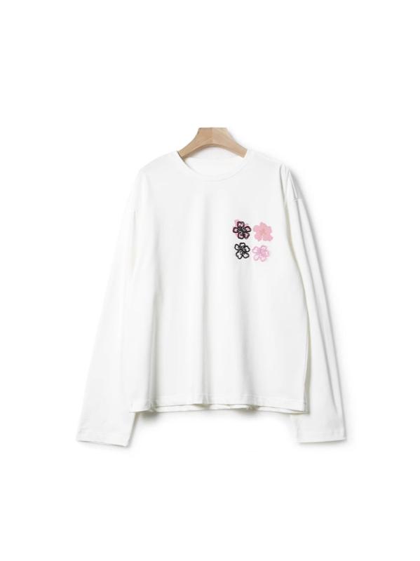 長袖Tシャツ メンズ コットン 刺繍 花柄 ポップアート 春夏 軽量 通勤 普段使い 伸縮性 吸湿速乾 カジュアル ブラック グレー ベージュ ビッグシルエット Vネック