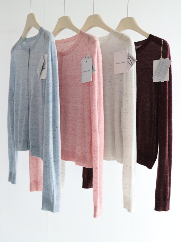 Three-Quarter Knit - 春夏 レディース ニット カーディガン 長袖 16ゲージ 無縫製 薄手 柔らか 肌触り 親肌 通勤用 外出着 アウター トップス 切り替え 綿混 軽量 伸縮性 吸湿速乾 ビッグシルエット Vネック ブラック ピンク系 アイボリー 普段使い 部屋着