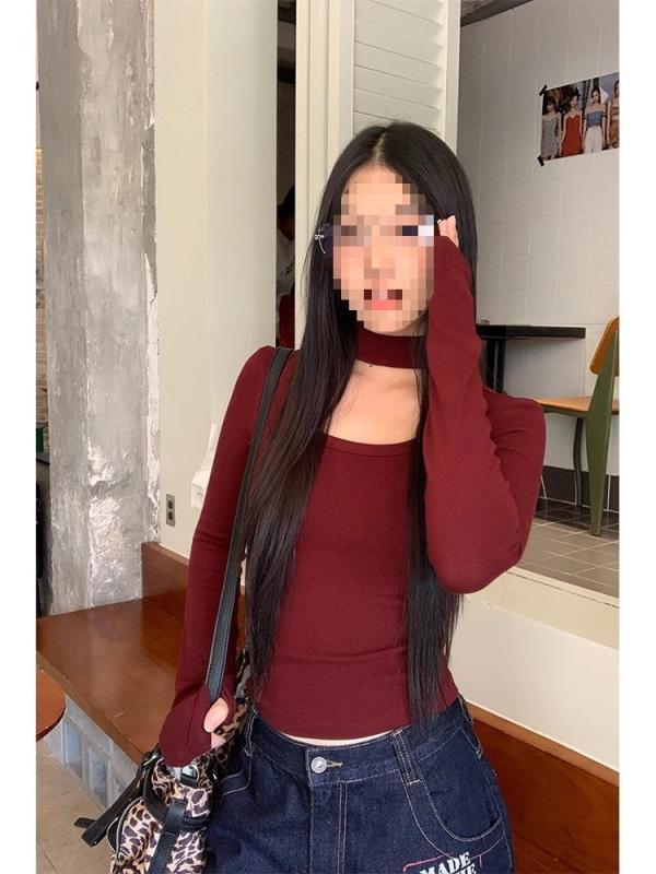 トップス 女性用 秋冬 赤 長袖 タートルネック ヘンリーネック ハンギングネック ベースレイヤー 暖かみ ストレッチ コットン混 フィットシルエット レイヤード コーディネート 普段使い カジュアル 暖房対応