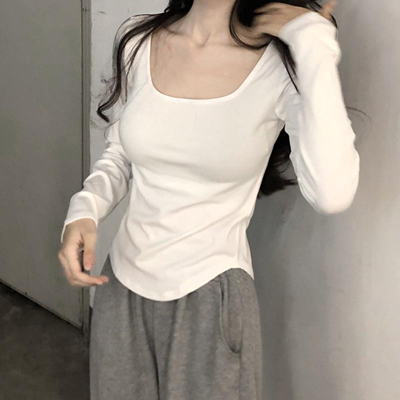 樂天商城 - トップス レディース 長袖 Tシャツ 初秋 秋冬 韓国 雰囲気 インナー 白 綿素材 軽量 伸縮性 吸湿速乾 普段使い カジュアル トップス 切り替え シンプル 着回し 秋服 秋コーデ