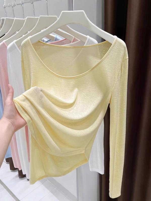 乐天商城 - 長袖 防晒 罩衫 上衣 黄色 Tシャツ 女性 夏 大きめ ラウンドネック アシンメトリー 打底衫 かわいい トップス 紫外線カット 軽量 吸湿速乾 コットン混 ブラウス カジュアル 普段使い 春夏 ピンク系 アイボリー