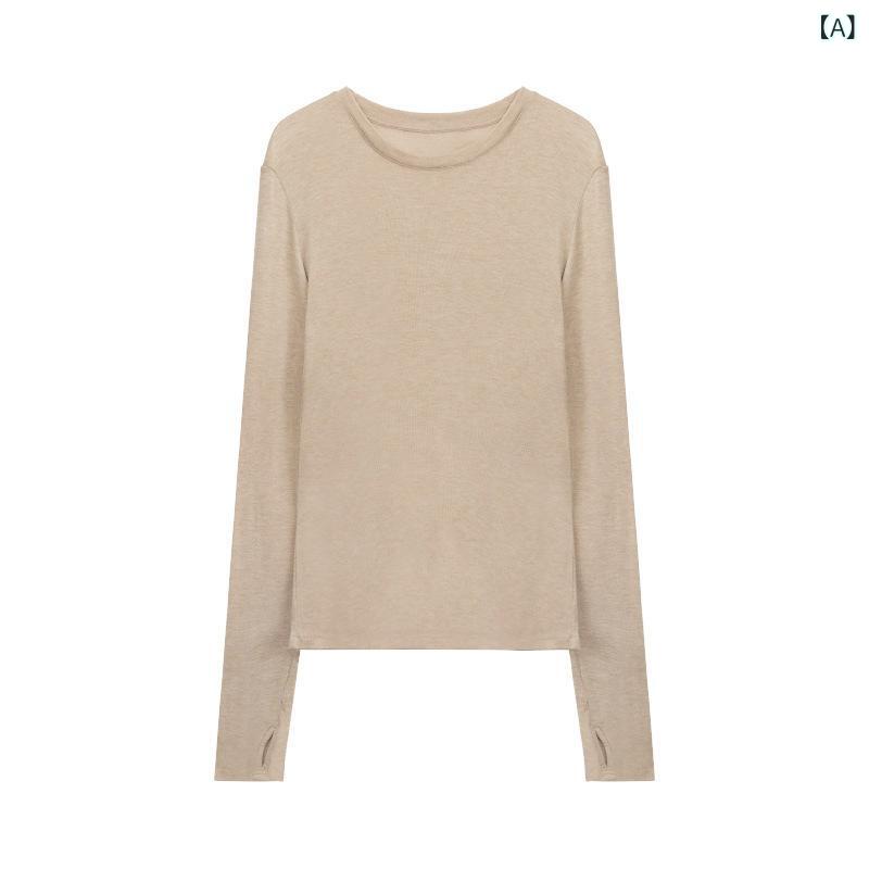 Rakuten - 長袖 Tシャツ 女性用 防晒 接触冷感 上衣 薄手 夏用 綿素材 丸首 ポケット付き 欧米スタイル 軽量 吸湿速乾 通勤 普段使い カジュアル トップス ブラウス 半袖 代替 アイボリー カラー ビッグシルエット Vネック 類似 伸縮性 高級感 再生繊維