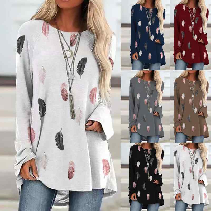 Rakuten - レディース 中長丈 丸首 長袖 Tシャツ トップス 3D 花柄 プリント 女性用 伸縮性 軽量 コットン混 春夏 秋 普段使い カジュアル ブラック ピンク系 アイボリー 吸湿速乾 通勤 通学