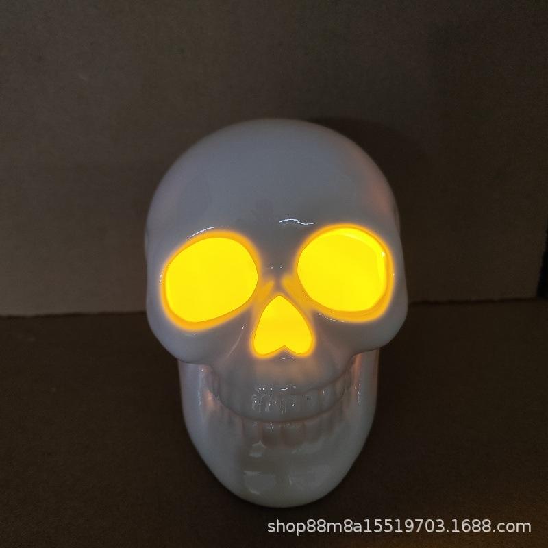 置物 雑貨 ハロウィン 骸骨 スカル 陶器製 ライトアップ 光る LED 幽霊 ゴースト ...
