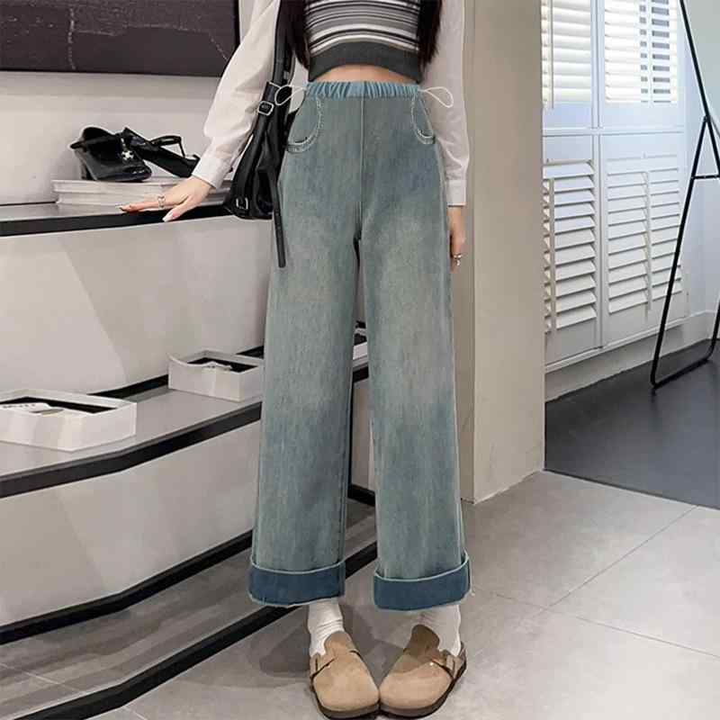 パンツ レディース マタニティ デニム ジーンズ 妊婦服 ズボン ポケット付き サイドドローストリング ワイドパンツ ゆったり 九分丈 レトロカラー ストレートパンツ 大きいサイズ 体型カバー 着痩せ お腹周り 伸縮性 カジュアル スタイルアップ ストリ
