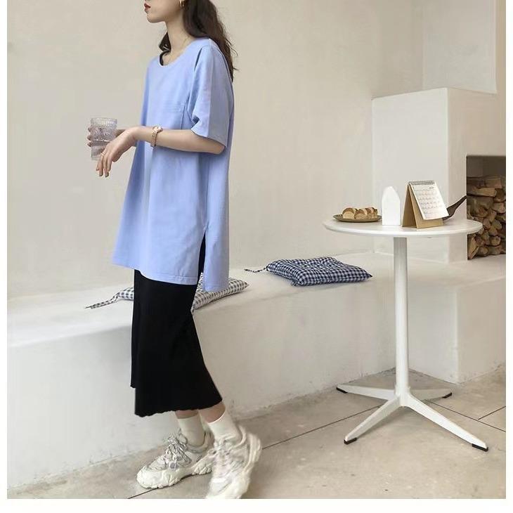 樂天商城 - 半袖 Tシャツ 女性用 春夏 韓国 半袖 ロング丈 ゆったり 薄手 トップス カジュアル コットン 伸縮性 軽量 ブラック ピンク系 アイボリー 通勤 普段使い アウトドア