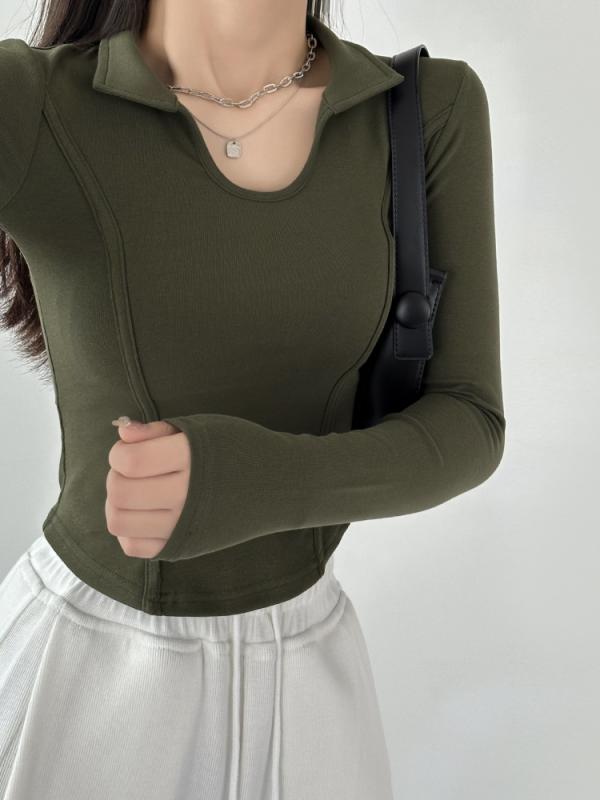 乐天商城 - 長袖 Tシャツ 女性用 2026 春夏 Uネック インナー 高級感 スパイシーガール 肩正 スリムフィット 上着 トップス 伸縮性 接触冷感 再生繊維 ブラック ピンク系 アイボリー 軽量 吸湿速乾 普段使い 通勤用