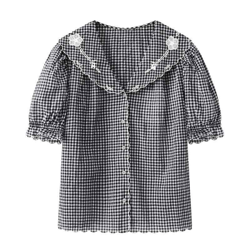 Rakuten - 秋冬 トップス シャツ レディース シンプル ラッフルネック チェック柄 レース 短袖 綿素材 吸湿速乾 軽量 ハイネック カジュアル 通勤用 普段使い ブラック ピンク系 アイボリー ビッグシルエット Vネック