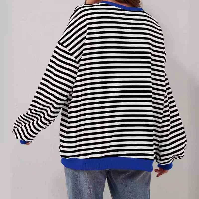 乐天商城 - Tシャツ トップス レディース 春夏 シンプル 居家 クロスボーダー 休闲 ストライプ フラワープリント ラウンドネック ロングスリーブ プルオーバー カラーブロック トレンド カジュアル コットン 伸縮性 通勤 普段使い 部屋着 軽量 吸湿速乾 ビッグ