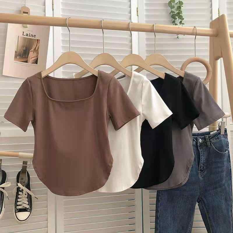 Tシャツ 女性用 夏 短袖 Uネック 純色 修身 百搭 鎖骨見せ 打底 トップス 上衣 潮 カジュアル 綿素材 軽量 吸湿速乾 シンプル ブラック ホワイト グレー ベーシック 普段使い 通勤 インナー ビッグシルエット ソフトタッチ(4.0)