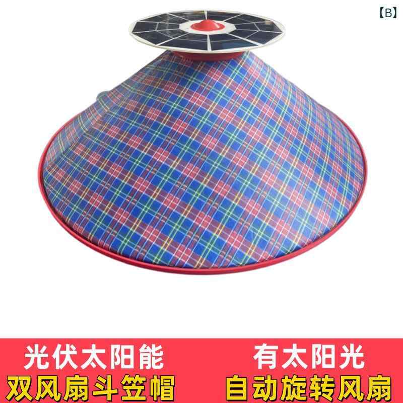 笠帽子 夏用 太陽光発電 扇風機付き 晴雨兼用 防紫外線 アウトドア 通気性 軽量 茶...