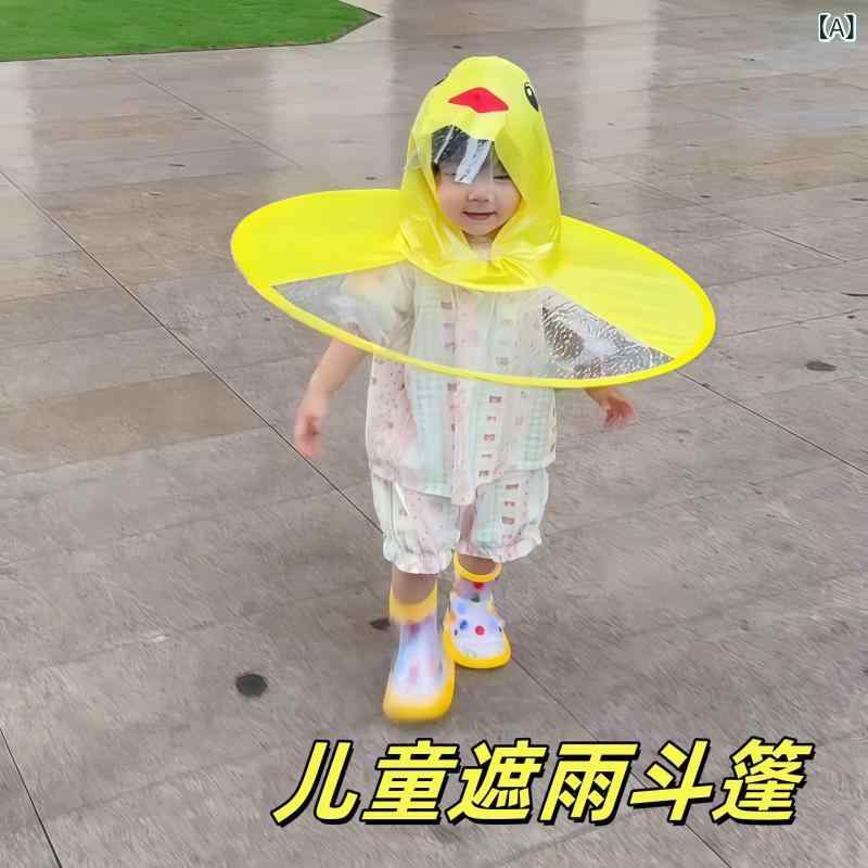 Rain Hat - 子供用 雨具 男の子 ポンチョ式 レインキャップ カートゥーン アヒル柄 水遊び用 軽量 防水 かわいい 通勤 普段使い