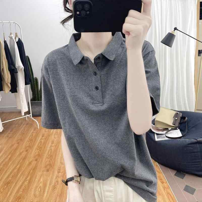 Tシャツ 女性用 ゆったり 大きいサイズ ルーズフィット スリム効果 半袖 トップス 夏用 ポロシャツ 綿素材 吸湿速乾 通勤 普段使い カ..
