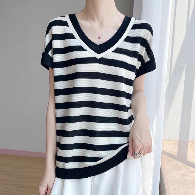 半袖Tシャツ 女性用 春夏 接触冷感 薄手 偽ツーピース 短袖 針織 トップス 痩せ見え 百搭 上衣 軽量 吸湿速乾 綿混 伸縮性 カジュアル ..