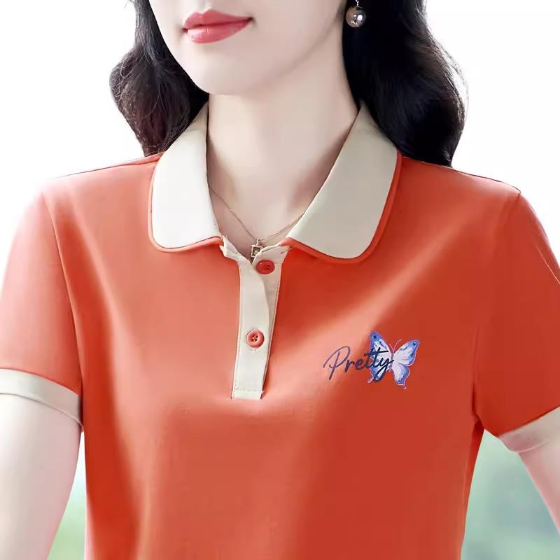 Polo Shirt - ポロシャツ 女性用 春夏 薄手 トップス 綿 吸湿速乾 軽量 大きいサイズ スリムライン ファッション スタイリッシュ 普段使い コットン 半袖 ビッグシルエット 爽やか ベーシック コーディネート 快適 柔らか素材 ゆったり モダン トレンド 女性ファ