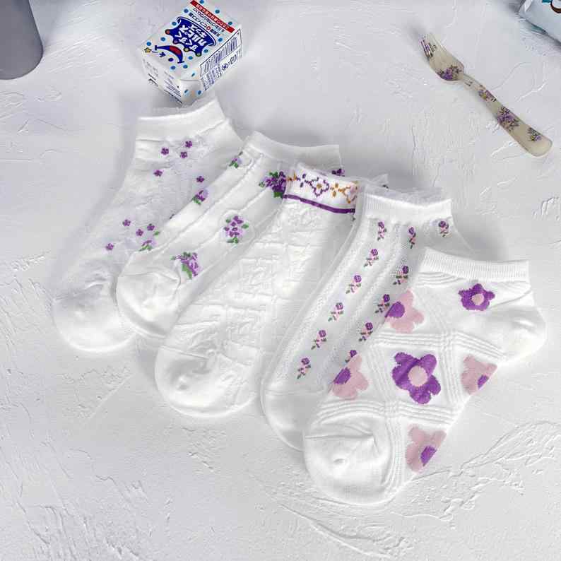 レディース 春夏 ソックス レース 花柄 フラワー フラワー柄 インソール 船底ソックス 学生用 かわいい かわいい柄 日系 韓国 潮 トレンド 女性用 足元 ファッション 軽量 通気性 コットン 素材 ピンク系 ブラック アイボリー 普段使い