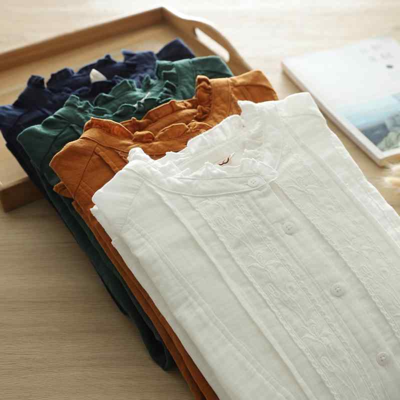 Other - シャツ 女性用 秋 長袖 刺繍 レース 花辺 木耳領 二重ガウン コットンガウン ゆったり トップス 綿素材 ガウン 刺繍柄 レースデザイン 花柄 秋冬 通勤用 普段使い 軽量 伸縮性 吸湿速乾 高級感 ピンク系 アイボリー
