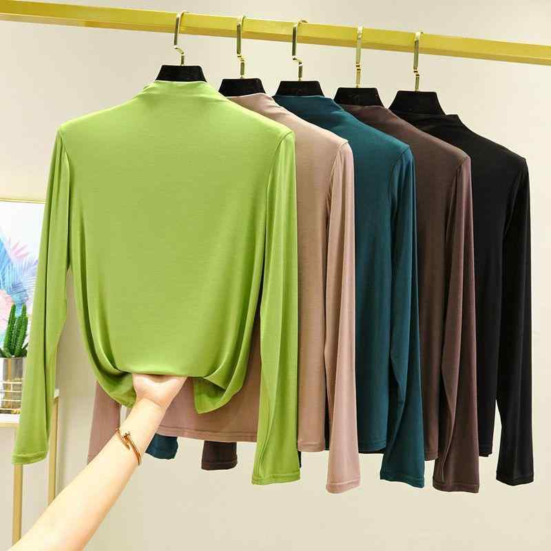 Garments - トップス 女性用 春夏 コットン 高級感 ハイネック 長袖 ゆったりシルエット 韓国 薄手 ソリッドカラー インナーシャツ 吸湿速乾 伸縮性 普段使い 通勤 軽量 ビッグシルエット 再生繊維 接触冷感