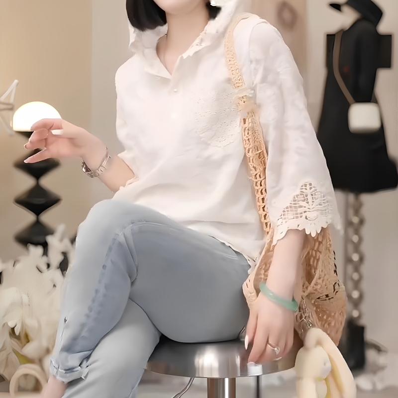 Rakuten - レディース トップス シャツ 蕾丝 連帽 春夏 洋気 減齢 ワイド ルーズ ゆったり デザイン クロシェ レース 刺繍 ホロー アウト 見せ 軽量 綿混 素材 伸縮性 普段使い カジュアル スタイル ブラウス プルオーバー Vネック ピンク系 アイボリー