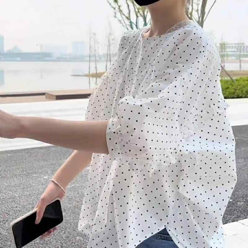 ブラウス 女性用 短袖 トップス 泡泡袖 白色 フリル袖 ゆったり 夏用 コットン 接触冷感 花柄 プリント かわいい ワンピース シャツ 軽量 吸湿速乾 春夏 ビッグシルエット 普段使い 通勤 部屋着 riverpaddy-11397182 リバーパディ パッケージ画像