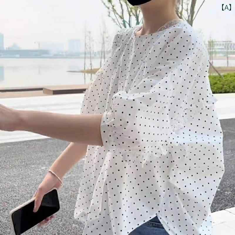 ブラウス 女性用 短袖 トップス 泡泡袖 白色 フリル袖 ゆったり 夏用 コットン 接触冷感 花柄 プリント かわいい ワンピース シャツ 軽量 吸湿速乾 春夏 ビッグシルエット 普段使い 通勤 部屋着 riverpaddy-11397182 リバーパディ サンプル画像2