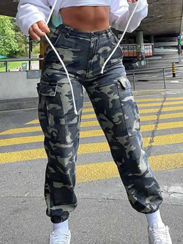 Long Pants - パンツ 女性用 秋 迷彩柄 レトロ ヒップホップ ストレート ワイドレッグ ストリート 普段使い 軍パン コットン ミックス ゆったりシルエット 軽量 吸湿速乾 黒 グレー グリーン カモフラージュ ビッグシルエット トレンド コーデ