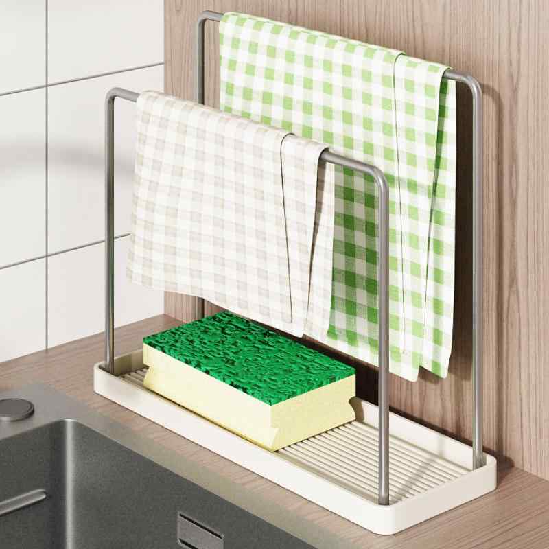 Rakuten - キッチン 収納ラック ステンレス製 雑巾 ふきん ホルダー スポンジ タオル 洗い布 水切り シンク 横 コンパクト 耐久性 キッチン用品 デスクトップ 狭小スペース 日常使い